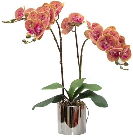 CXGS Artificial Orchid Flower Plant Real Touch Faux Orchids in Ceramic Vase Purple Dapple 19.7'' Fake Phalaenopsis Flower Arrangement Centerpiece Home Indoor Decor