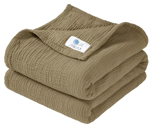 lulumoon Musselin Decke Baby - Atmungsaktive Babydecke,Baby Decken Neugeborenen,Weiche Krabbeldecke für Kinder,Musselin Schlafdecken für Kleinkinder Mädchen Junge 120 x 120cm (Olive)