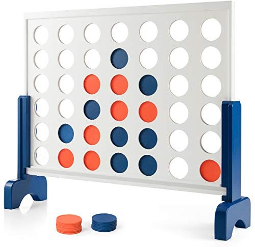 COSTWAY Riesiges 4 Gewinnt Spielset Holzrahmen inkl. 42 Jumbo Ringen und Schieberegler zum schnellen Neustart, Vier in Einer Reihe Spiel Spielbrett 83,5 x 71,5 cm (blau und weiß)