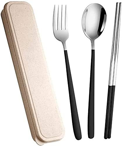 BebeXi Bacchette Sushi Bacchette Cinesi Bacchette Set di Bacchette riutilizzabili in Acciaio Inox, Cucchiaio Portatile, Set da tavola per Adulti, in Tre Pezzi