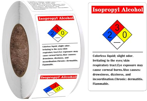 Isopropyl Alcohol Chemical NFPA Labels Hazard Labels 2 x 3 Inch Warning Sticker Chemical Vinyl Label 250 Pcs Adhesive HMIG Label with 4 Color Imprint for Identifying and Marking