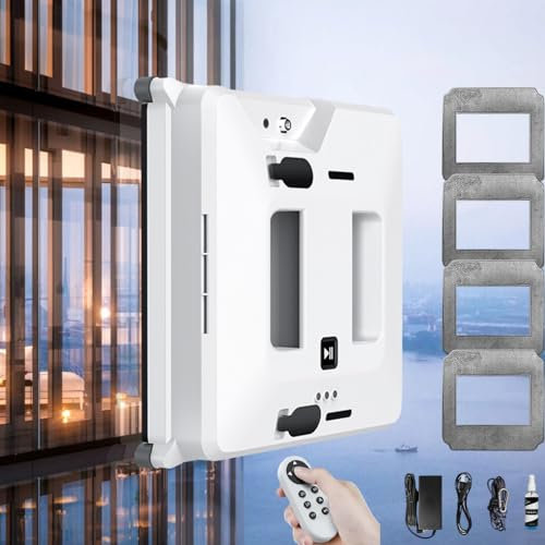 CHHMAELOVE 80W Intelligent Window Cleaner Robot 3000Pa with 4 Mop Pads/Remote, Automatic Double Water Spray/Dry And Wet Dual Mode, Glass Cleaning Robotic, Quiet Cleanin, for Outdoor/Indoor Windows