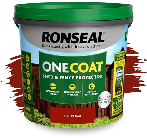 SAVING HUB One Coat Fence Paint 5L- Garden Wood Stain - Outdoor Shed & Timber Protection for Fencing, Trellis & Panels - Weather Resistant, Matt Finish, Quick Dry Formula (Red Cedar, 5 Liter)