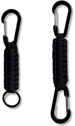 UBRAVE Paracord Schlüsselanhänger mit Karabiner, Multifunctional Paracord Pendant，Paracord Key Chains for Outdoor Climbing, Camping, Hiking, Backpacking (1Stück schwarzer Haken+1Stück schwarzer Ring)