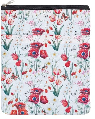 NICENEEDED Cubierta de Libro con Estampado de Flores, Funda Impermeable para Libros., Protector de Libros con Cremallera, Bolsa para Libros de Tela Lavable Multifuncional