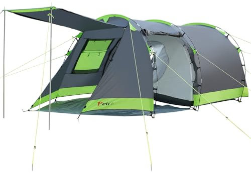 Peirhw Tunnelzelt für 4 Personen, Tipi-Zelt Groß Campingzelt mit Schlafkabine, 3000 mm wasserdichtes Familienzelt, Hauszelt mit 3 Eingängen, Glamping-Zelt mit abnehmbarem Zeltboden