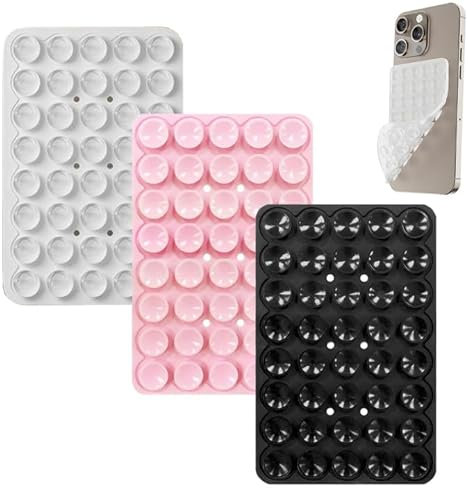 3Pcs Silicone Suction Cup Phone Holder - Double Sided, Strong Adhesion, Transparent, Black, Pink