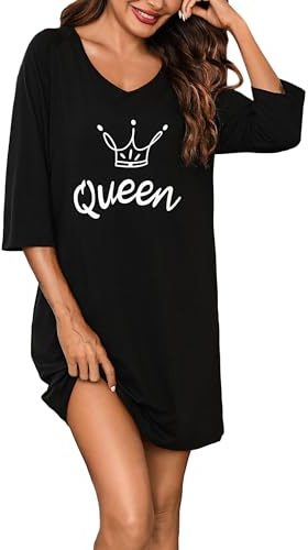 Bresdk Chemise de Nuit Femme Coton Col V Manches Courtes Imprimée | Robe de Nuit Femme Été grande taille imprimée pour nuits d’été, repos léger et moments calmes à la maison