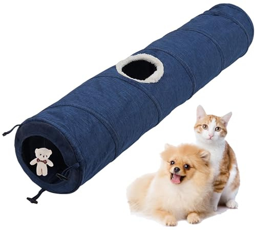 Katzentunnel für den Innenbereich, zusammenklappbar, Katzentunnel mit hängender Puppe, interaktives Spielzeug, zusammenklappbares Haustierspielzeug, Knistertunnelrohr für Katze, Hund, Welpe