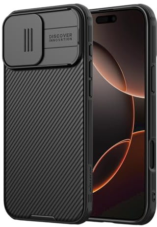 Nillkin für iPhone 16 Pro Max hülle mit kameraschutz, Handyhülle für iPhone 16 Pro Max mit Schiebe Kameraabdeckung, Schlanke Stoßfeste Schutzhülle für iPhone 16 Pro Max 6.9 Zoll, Schwarz