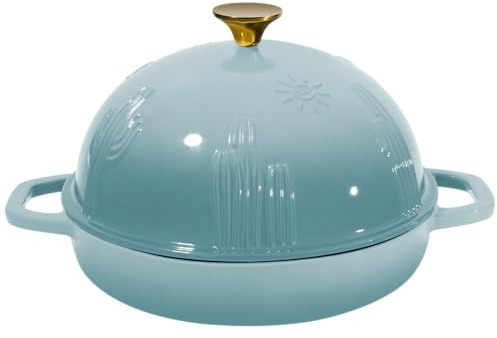 Flavehc Cast Iron Bread Oven With Cloche Lid for Baking - Blue Enameled Dutch Oven With Dome Lid for Sourdough - 5 qt