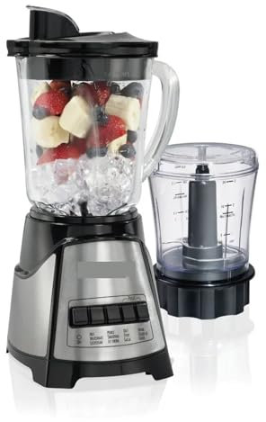 Licuadora Exprimidora, Licuadora y picadora Beach de 12 funciones con jarra de vidrio de 40 oz que no ensucia, 700 W, color negro y acero inoxidable, 58149 Licuadora y exprimidor