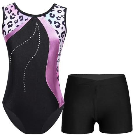 HEUchuan Gymnastikanzug MäDchen Ärmelloses Ballett-Tutu, Gymnastik-Trikot mit Shorts, Yoga-Tanzbekleidungs-Sets for Mädchen, Kinder, Skating-Overall, Tanz-Outfits(Color 2,8)