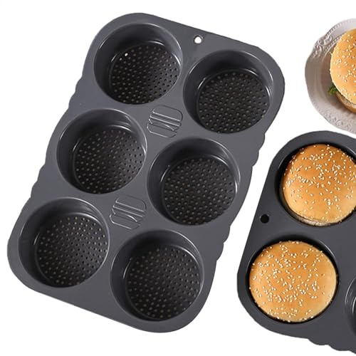 Molde de silicona para panecillos de hamburguesa | Molde de pan de 4/6 cavidades | Molde antiadherente para hamburguesas, molde reutilizable para hornear magdalenas, pasteles Whoopie, hamburguesa para