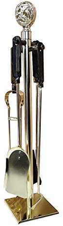 Juego de herramientas para chimenea, 5 piezas de metal dorado resistente para chimenea, hoguera de leña, soporte para estufa de leña con pinzas, pala de cepillo antiguo, póquer para chimenea