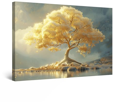Startonight Quadro su Tela Luminoso - Luce Gialla Albero della Vita, Quadri Moderni Astratti per Camera da Letto, Stampe Incorniciate 60x90 cm, Decorazione Parete, Idea Regalo Elegante