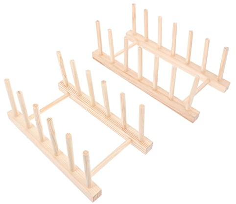 TOPBATHY Porta Platos de Cocina de Madera Beige 2 Piezas para Hogar | Organización de Despensa, Secado Rápido y Lavado Fácil, Uso Multiusos Formato Compacto