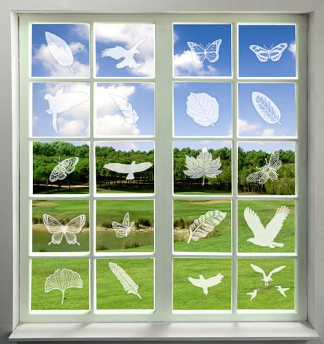 25 Stück Vogelaufkleber für Fensterscheiben, Fensteraufkleber Vogelschutz aus Hochwertigem PVC Transparente Anti-Kollisions-Sticker zur Vogelabwehr Wiederverwendbar
