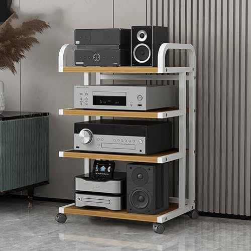 Genérico Estante para Medios audiovisuales, para Videojuegos, DVD, esquinero, Torre de Audio estéreo, Moderno con Ruedas, para Reproductores de DVD, Consolas de Juegos y routers WiFi (Negro, 50 x 40