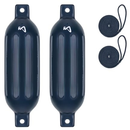 Mesle Fender Boot Dura 2er Set mit Leine, ø 11 cm | 40 cm lang, Langfender aufblasbar, Bootsfender, Fender Schiff Yacht Schlauchboot