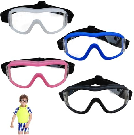 Lawnrden Kids Safety Goggles, Kids Safety Glasses 4Pcs 4 Color Wind Resistant Soft Rubber Goggles with PC Lens & Adjustable Headband for Biking, Outdoor Sports
