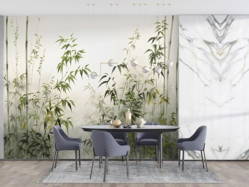 Boceoey Papier Peint Panoramique Bambou Forêt 3D - Motif Jungle Plantes - Décoration Murale pour Salon & Chambre, Intissé Autocollant Papier Mural, 350x256 cm N-772
