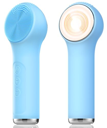 Silicone Facial Cleansing Brush, Portable Electric Face Scrubber with Heat and Vibration, 3 Modes Adjustable, Waterproof IPX6, USB-C Rechargeable, Deep Cleansing, Exfoliating and Massage