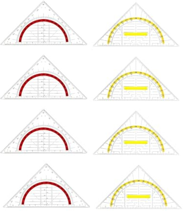 Set di 8 righelli geometrici, triangolari triangolari, 15,5 cm, triangolari trasparenti in plastica, set di goniometro, adatto per studenti, ufficio, designer, scuola