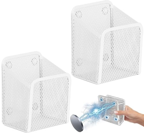 2 st magnetiska pennhållare, vit magnetisk förvaringskorg, magnetisk förvaringslåda för kylskåp, whiteboard, kontorsmaterial