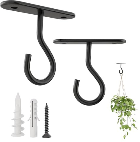 Bamworld Deckenhaken für Aufhängungen 2er Pack, Schwere Metall Haken Decke für Pflanzenkübel und Deko, Robuste Deckenaufhängung als Wandhalterung für Balkon, Garten und Terrasse in Schwarz