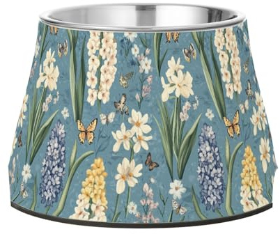 Frühlingsblumen, Hyazinthen, Schmetterlinge, blaue Haustiere, Wasser- und Futternäpfe aus Edelstahl, für Hunde, Katzen, Kaninchen, Vögel, Schnurrhaar, Müdigkeit