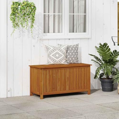 Iiaky Gartenbox Holz Massivholz Akazie Auflagenbox Holz wasserdicht Kissenbox, Gartentruhe für Balkon, Garten-113 x 50 x 58 cm