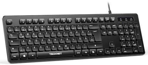 TECKNET Kabelgebundene USB Tastatur, Keyboard Vollgröße mit Nummernblock