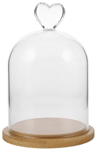 Angoily Cloche en Verre Transparent avec Base en Bambou Cœur Bougie Parfumée Maison Cloche D’Exposition pour Fleurs Éternelles Séchées Décoration Intérieure Élégante et Ambiance