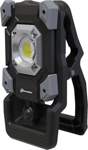 Electraline 63434 Projecteur LED à pince, 2000 lm, 20 W, Rechargeable par câble USB-C (inclus), Powerbank 4400 mAh, IP54, Noir/Gris