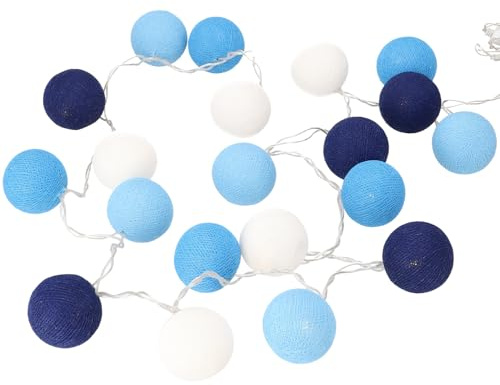 GURU SHOP Stoff Ball Lichterkette, 20`er LED Kugel Lampion, grau, blau/weiß | Dekorative Lichterkette mit 20 Stoffbällen, Durchmesser ca. 7 cm, energiesparende LEDs, Gesamtlänge: 3,5 m.