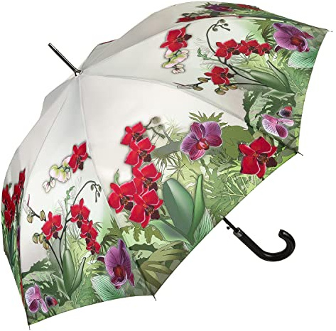 VON LILIENFELD Regenschirm Orchideen Blumen Auf-Automatik Stockschirm Leicht Stabil Blumen