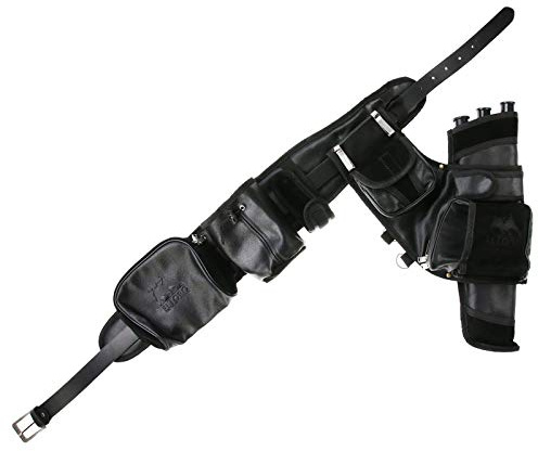 elToro Köchersystem Professional Black, Zubehör beim Bogenschießen | für Pfeil und Bogen, aus Leder, mit 3 Röhren, Gürtel, Bogenhaken, Flaschenhakter, Tasche