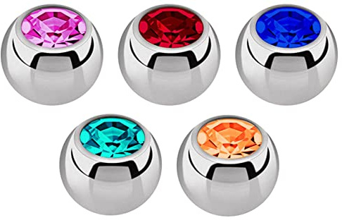 Piercing Verschluss Stahl Kugel Set, 5 x Steinkugeln