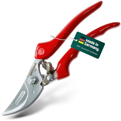 BERGER Handschere Bypass 1760 | Geschmiedete Gartenschere mit geradem Schneidkopf | Robuste Profi Blumenschere aus Metall mit Einhandverschluss | KWF-zertifiziert | Made in Germany | Mit geradem Schneidkopf | Profi Blumenschere aus Metall mit Einhandverschluss | KWF-zertifiziert | Made in Germany