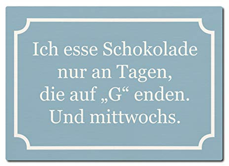 LUXECARDS Interluxe Postkarte aus Holz Ich esse Schokolade nur an Tagen, die auf G enden. Und mittwochs.Geschenk Spruchkarte Frauen