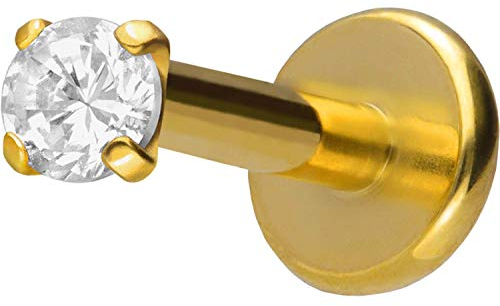 PIERCINGLINE Titan Labret Stecker Gewinde EINGEFASSTER KRISTALL Goldfarben 2,5 x 1,2 x 6 mm Piercing Lippe Nase Ohr