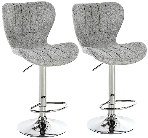 HOMCOM Lot de 2 Tabourets de Bar Design Contemporain Hauteur d'assise réglable 59-81 cm pivotant 360° Lin Gris