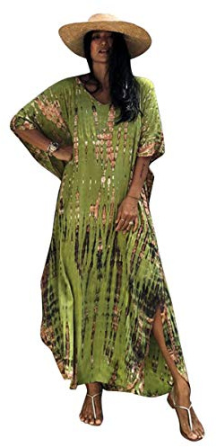Tunique Longue Femme été Grande Taille Hippie Chic Robe Degrade Caftan Indien Africain Kaftan Long Kimono Ethnique Cache Maillot de Bain Poncho Tie Dye Pareo Plage Bikini Cover Up ZSCPDN0007GN