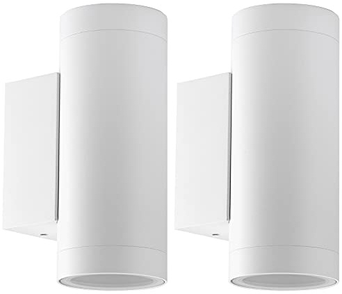 Klighten 2 Stück Aussenleuchte Aussenlampe Wand, GU10 Aluminium Up Down Außenwandleuchten, Wasserdichte IP65 Wandlampe Außen Wandleuchte Aussen für Eingang Garten Terrasse, ohne Leuchtmittel, Weiß