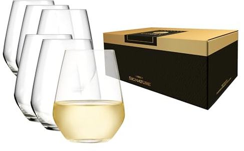 Libbey Signature Greenwich Stemless Wine Glasses Set of 6, Modern Wine Glasses for Red and White Wine, Ideal Stemless Wine Glass Set for All Occasions