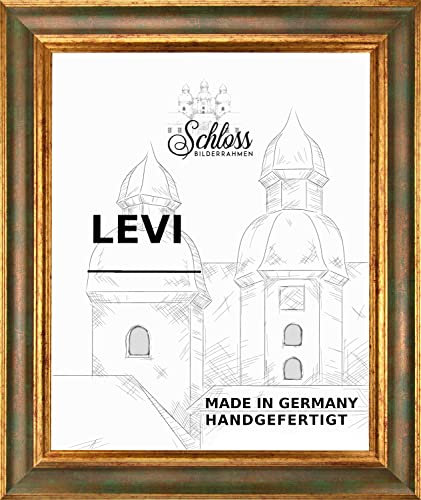 Bilderrahmen Barock Massivholz Donau 90 x 70 cm Farbe Grün Gold mit entspiegeltem Kunstglas 1mm