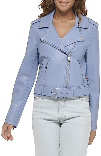 Levi's The Belted Faux Leather Moto Jacket (Regular & Plus Size) Chaqueta de Piel sintética, Azul campestre, L para Mujer