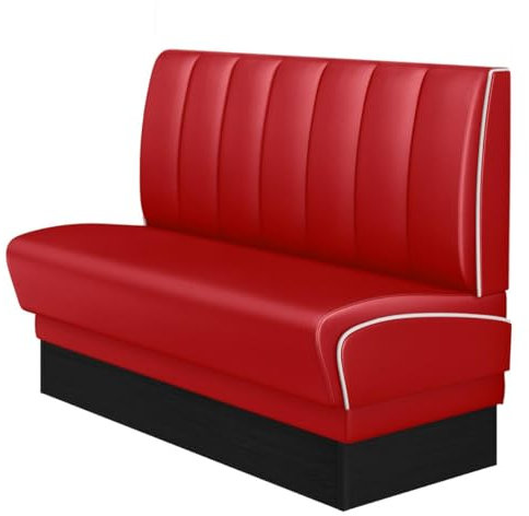 GGMMÖBEL Diner 2 | Dinerbank | B:H 120 x 103 cm | Gestreift | Rot | Leder | Keder: Weiß | Sitzhöhe: 48 cm