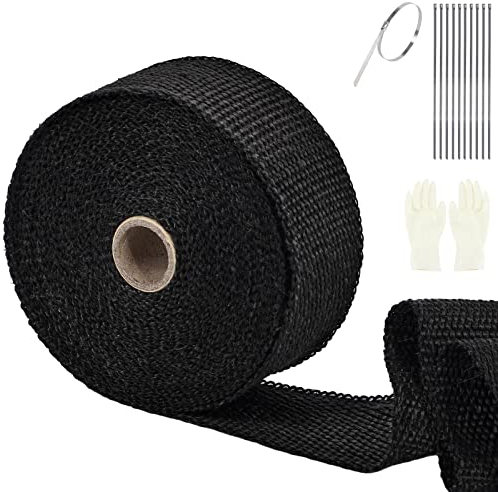 SOMLAW Bande Thermique, 10m x 50mm Echappement Ruban Isolant Collecteur, Isolant Thermique Bande avec 10 Attaches en Serrage Inoxydable, pour Collecteur de Moto et Pot d’échappement (Noir)